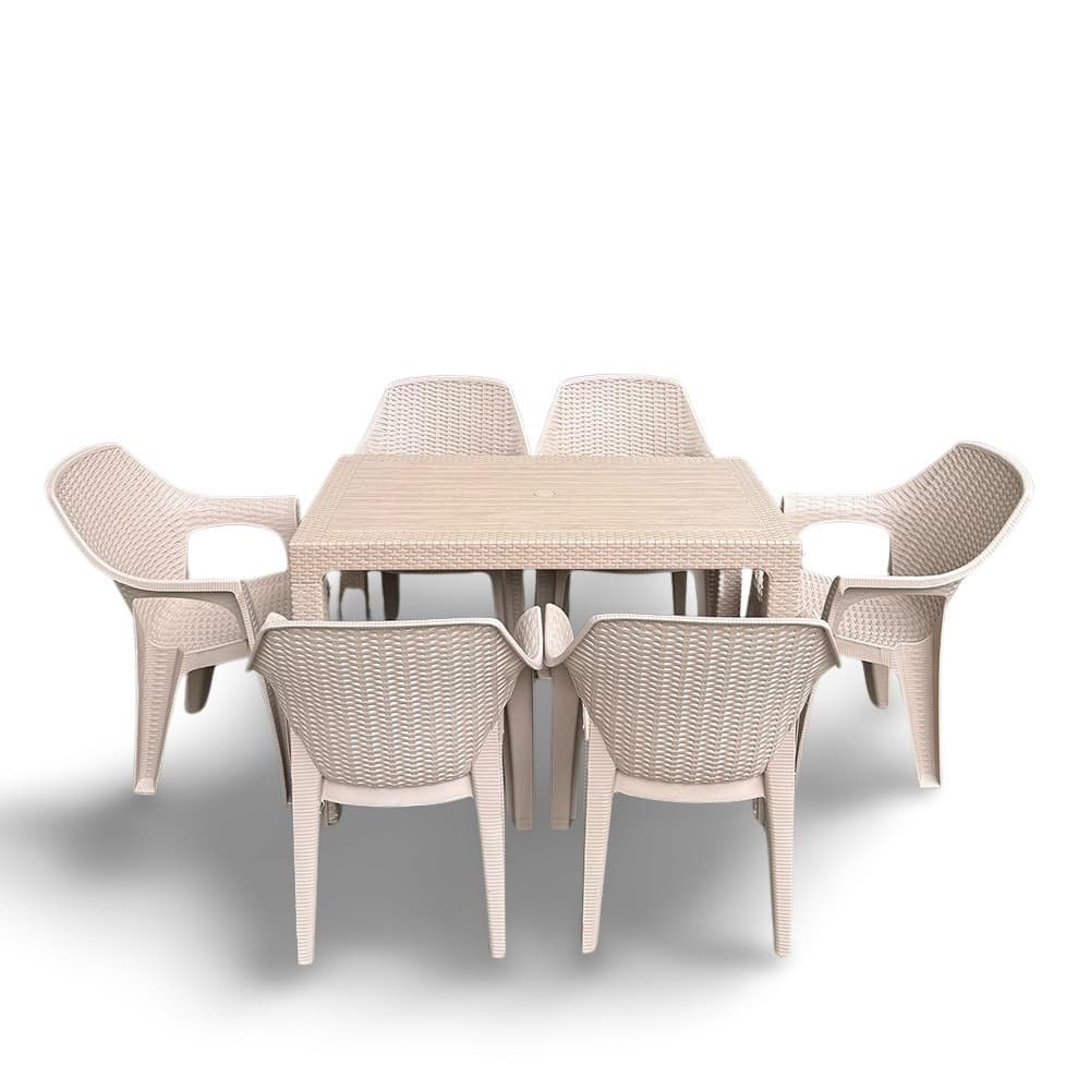 Set masă Rattan 120x70 și 6 scaune din plastic KOKO RATAN, Bej - 1