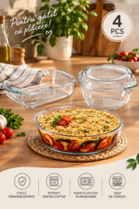 Set 4 piese vase din sticlă termorezistentă Borcam by Pașabahçe