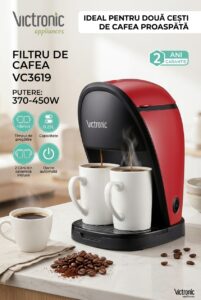 Filtru de cafea Victronic VC3619, 370–450W, 2 căni ceramice, rezervor 250 ml